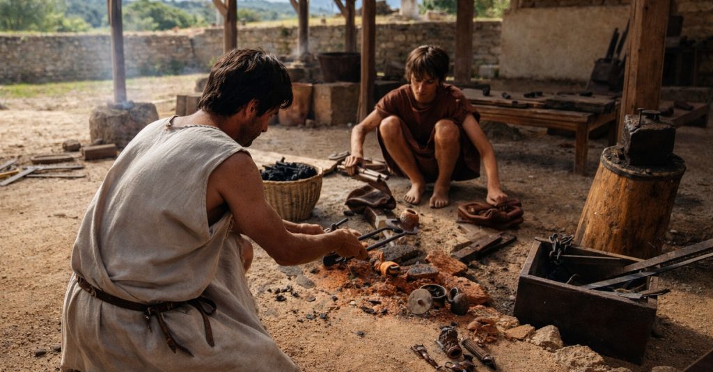 Antike Bronzegießerei, kleine römische Werkstatt