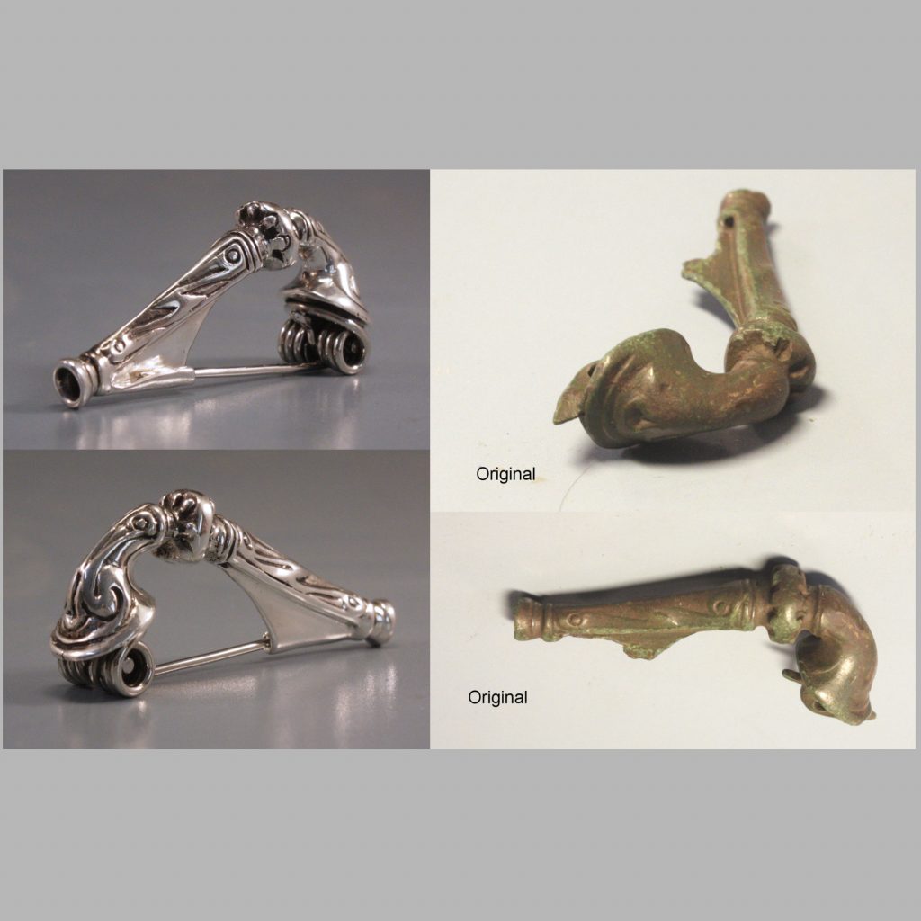Original und Rekonstruktion einer Britannischen Trompetenfibel