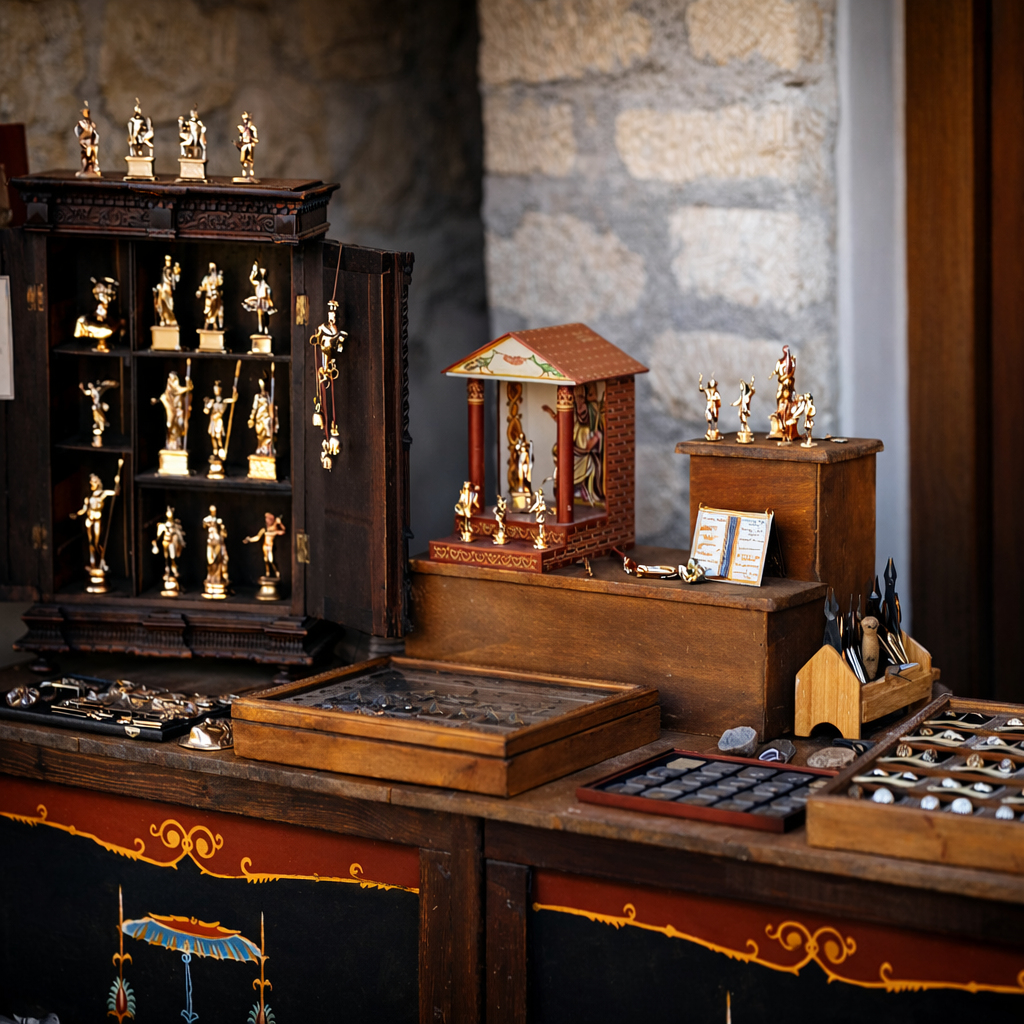 Römische Statuetten und lararium von Replik-de