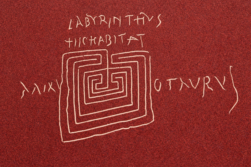 Graffiti Pompeji mit Labyrinth und Minotaurus-Inschrift